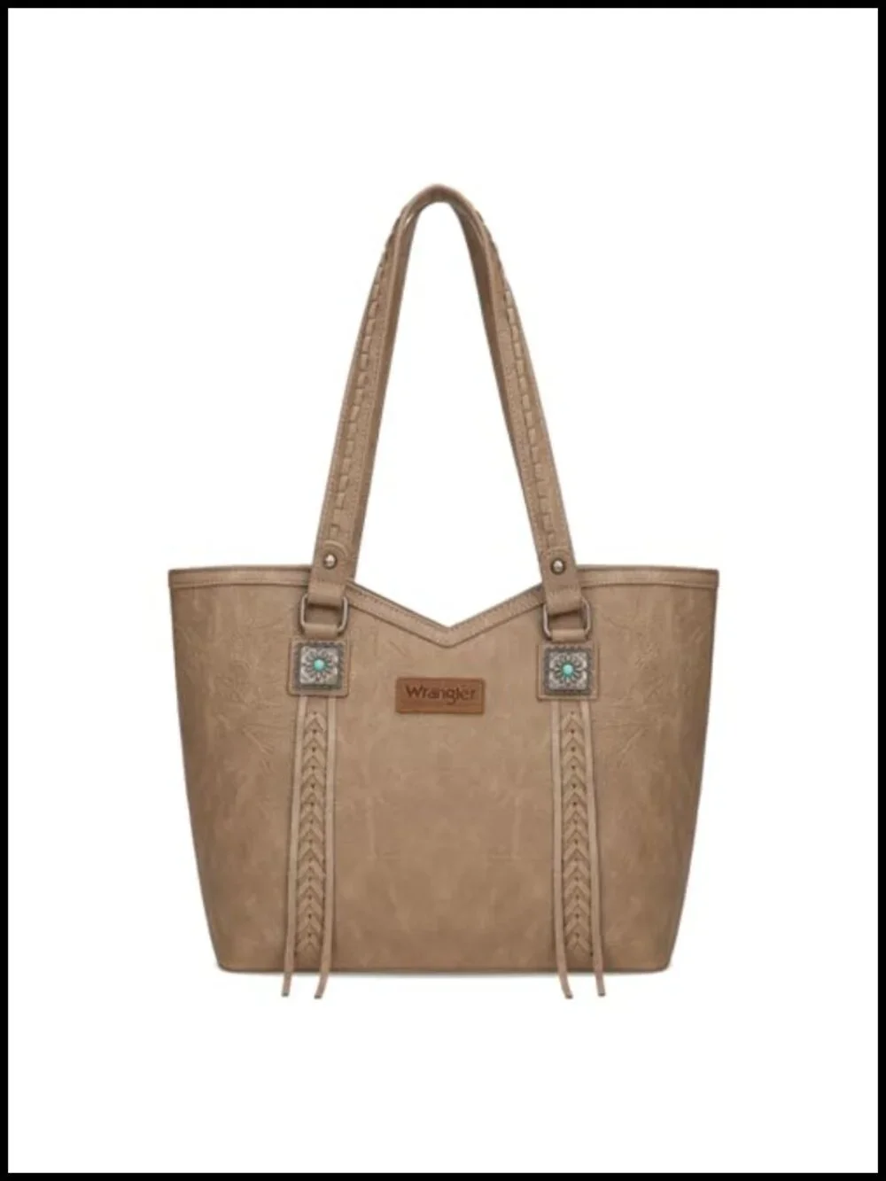 Western Tote Bag Vegan Leather Top Handle Shoulder Bag with Turquoise Metal